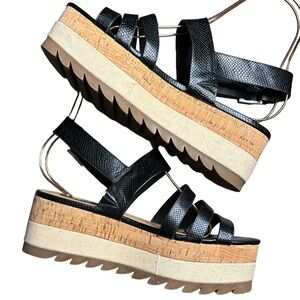 Zara Trafaluc Womens Platform Sandals Shoes Slingback Black Snakeskin Size 39